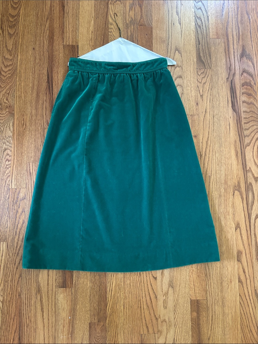 Vintage 1970s Emerald Green Velvet A-Line Skirt | USA Union Made